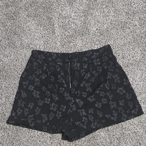 Black Floral Patterned Shorts